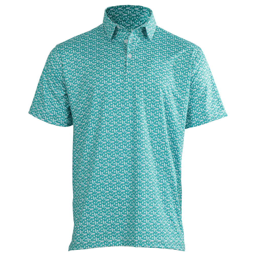 Albatross Polo - Exotic Leaves All-Over Print - White / Lagoon