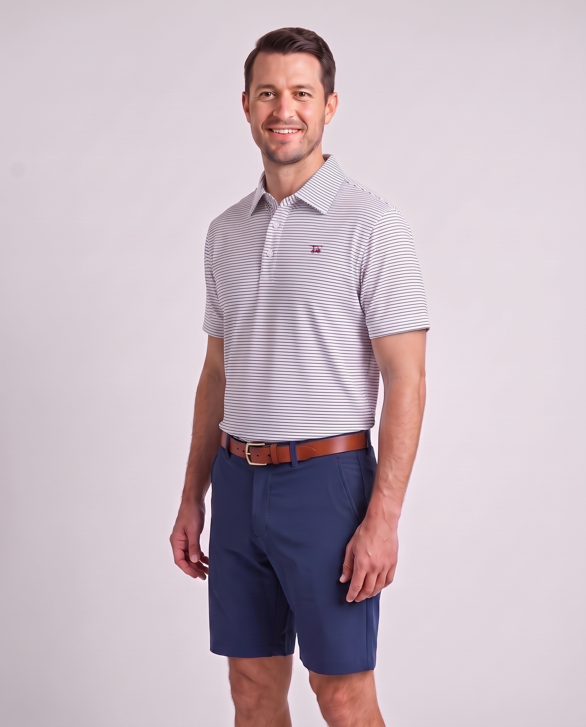 Albatross Polo Medieval/White Pinstripe on model angled