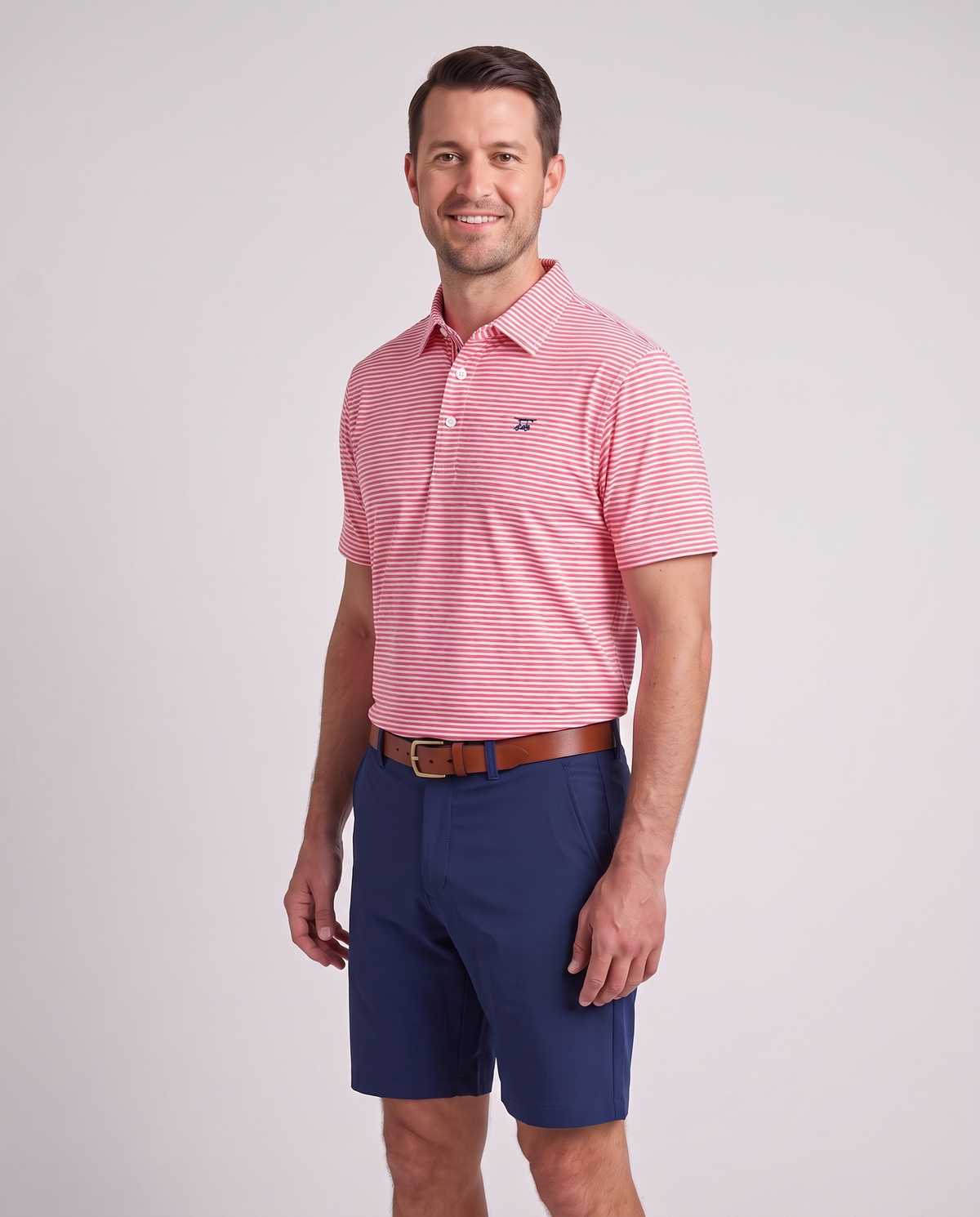 Albatross Polo Heather State Red/White Feeder Stripe on model
