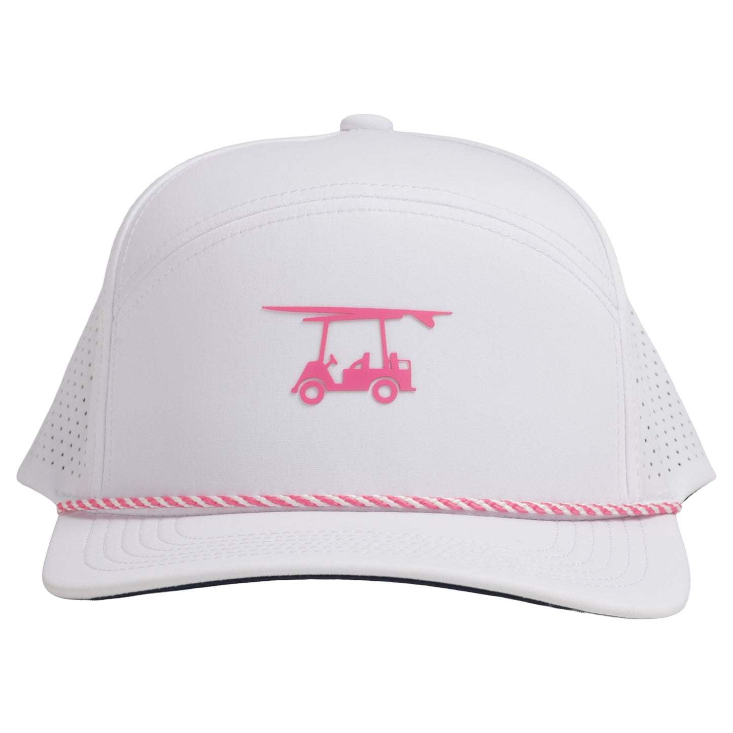 Six Panel Twill Roped Trucker Hat - White & Pink