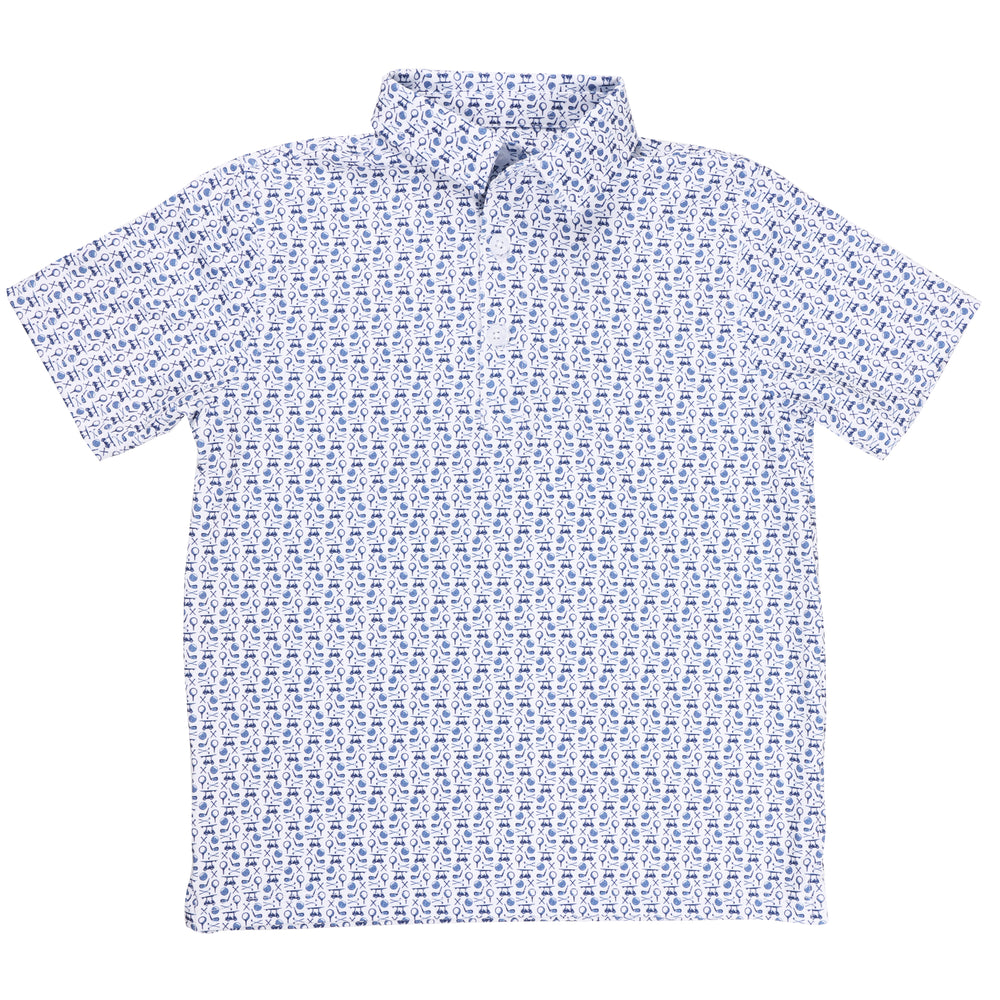 Albatross Youth Polo - White w/ All-Over Golf Print