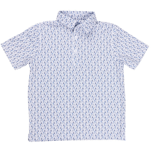 Albatross Youth Polo - White w/ All-Over Golf Print