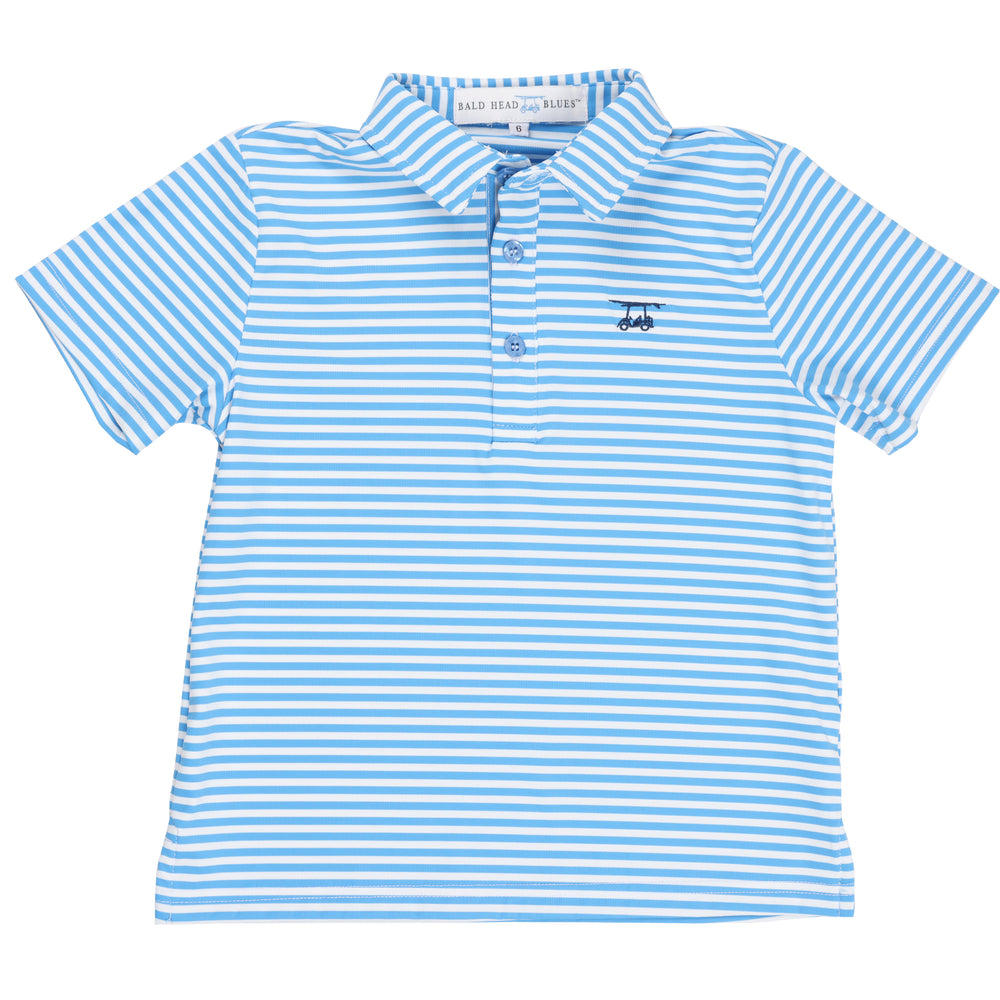 Youth First Class Polo - Azure Blue / White Stripe