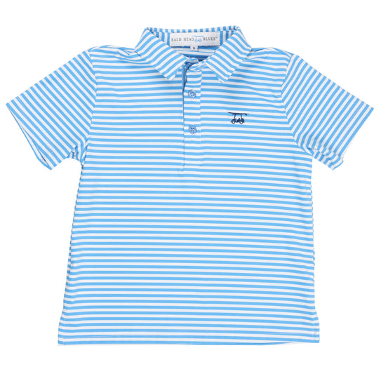 Youth First Class Polo - Azure Blue / White Stripe