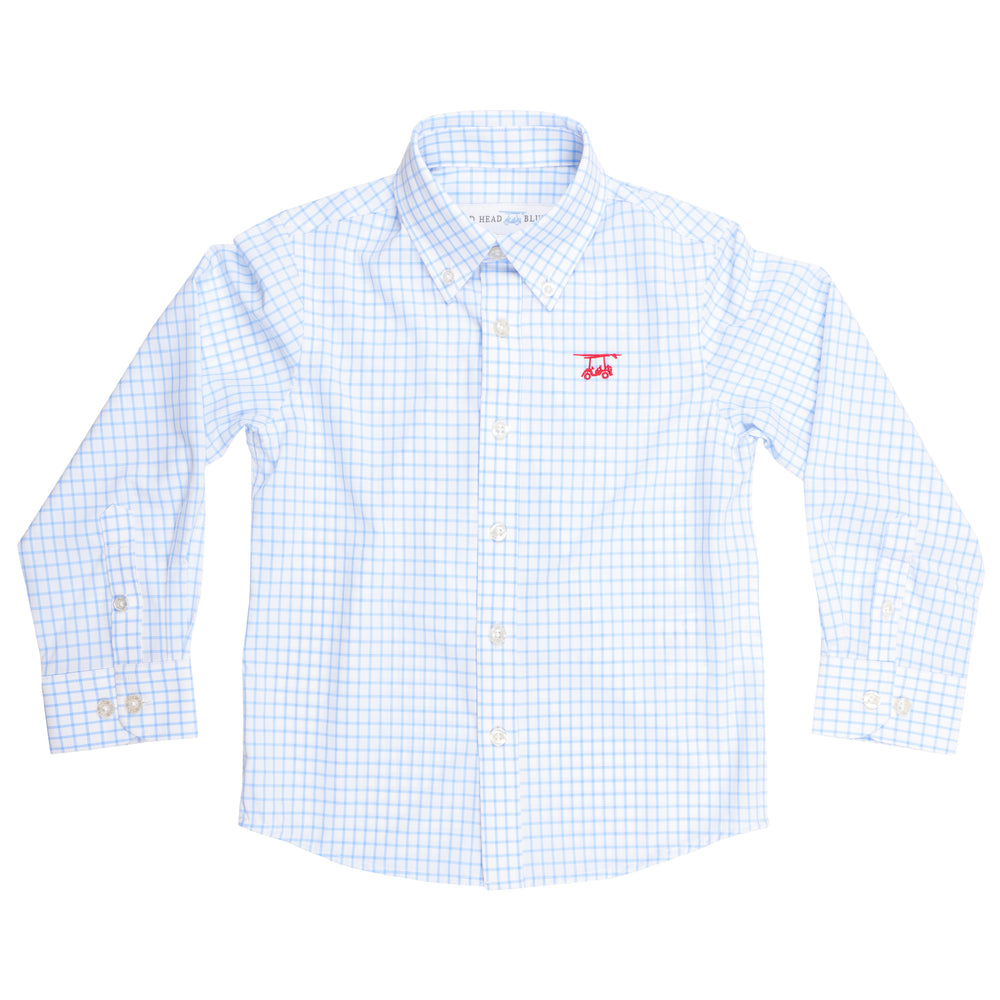 Youth Islander Button Down - White w/ Bell Checks