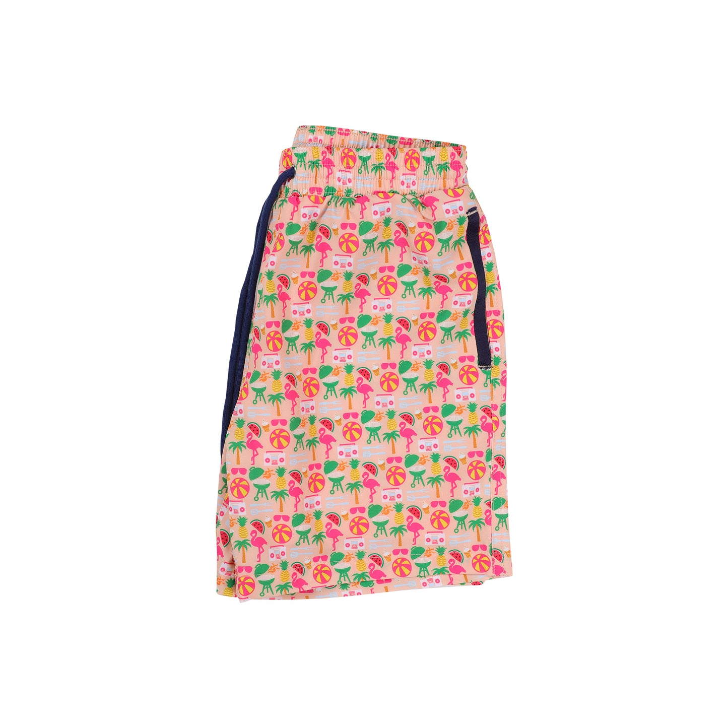 Peach w/Pool Party Print Youth Swim Trunks