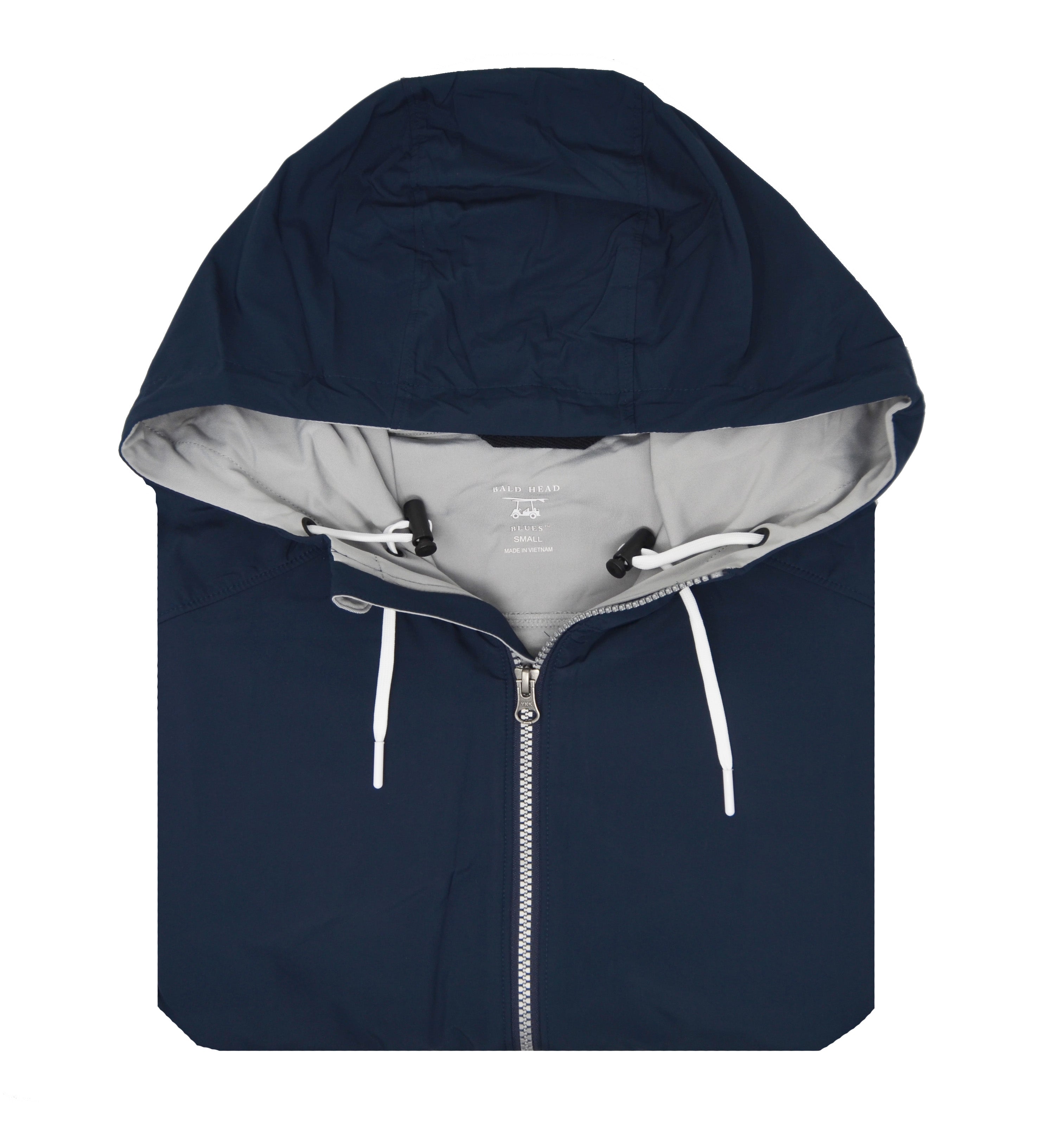 Full Zip Hoodie Navy Grey Bald Head Blues