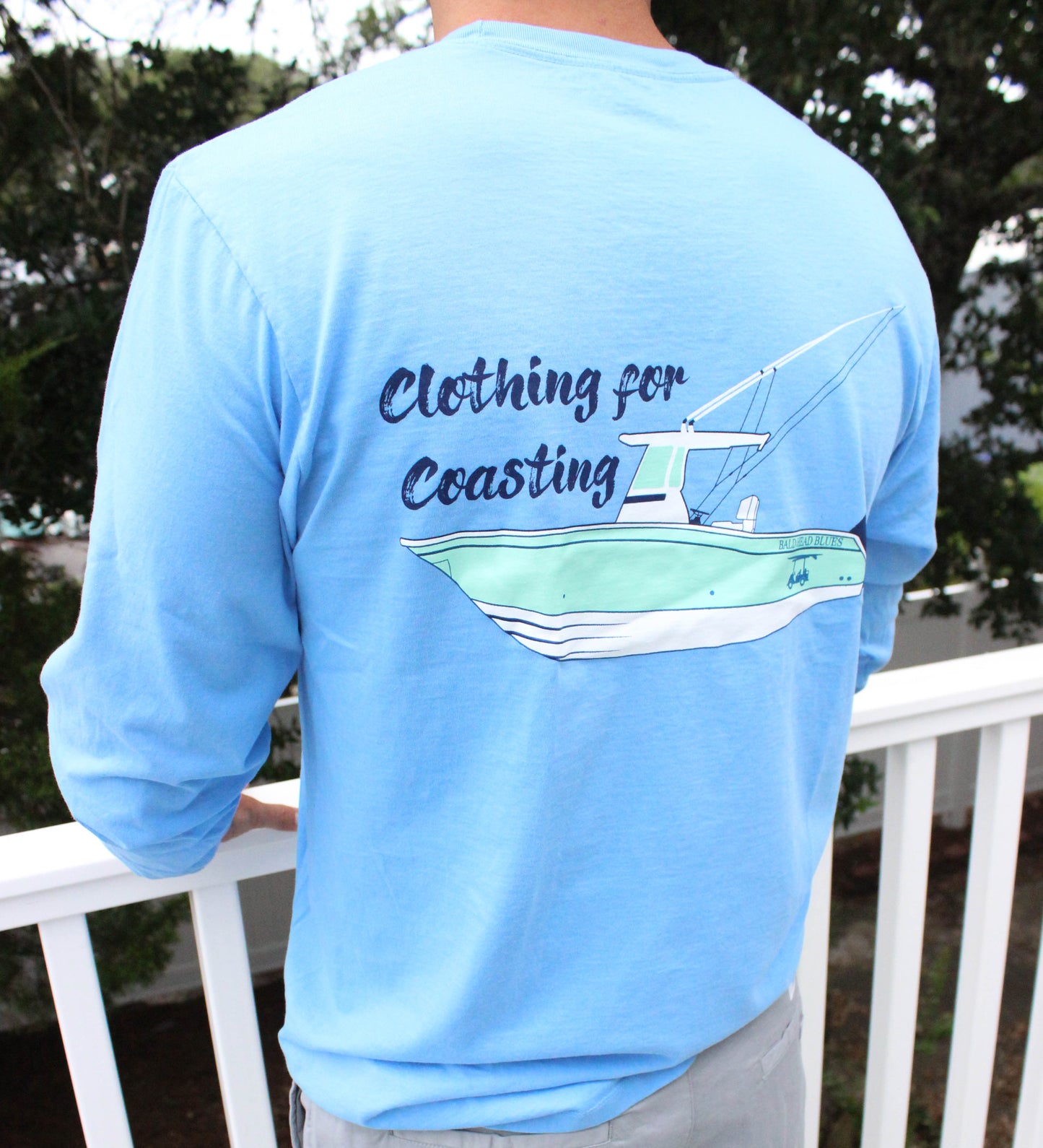 Island Tee - Long Sleeve Fishing Boat - Blue