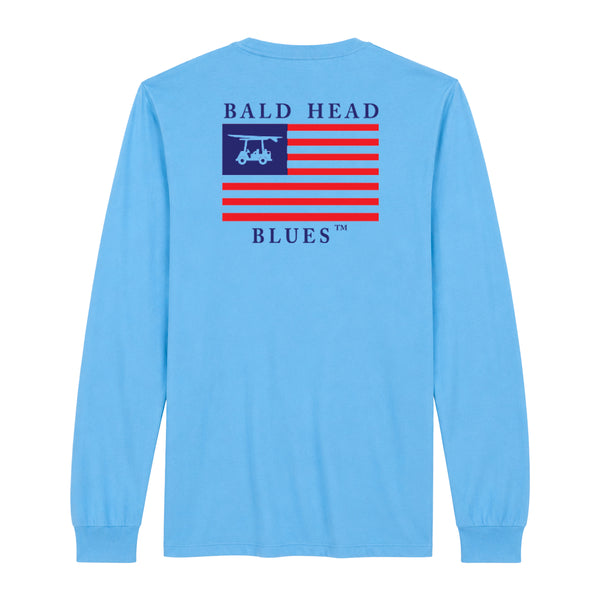 Island Tee - Long Sleeve USA Flag - Azure