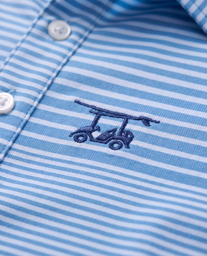 Albatross Polo Feeder Stripe - Azure Blue/Bell - Logo