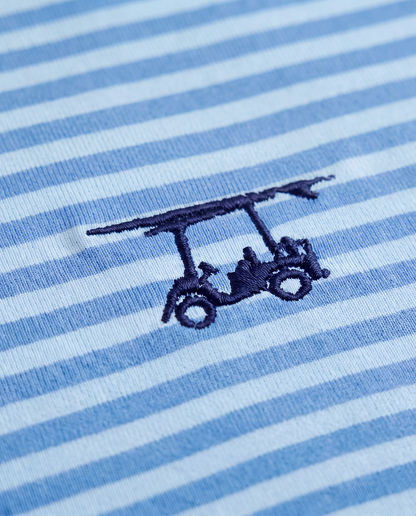 Albatross Polo Azure Blue/Bell Feeder Stripe logo detail