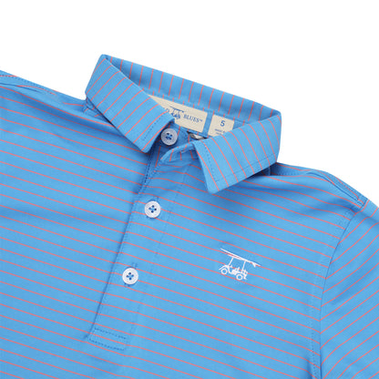 Youth Albatross Polo - Azure Blue / Coral Pinstripe
