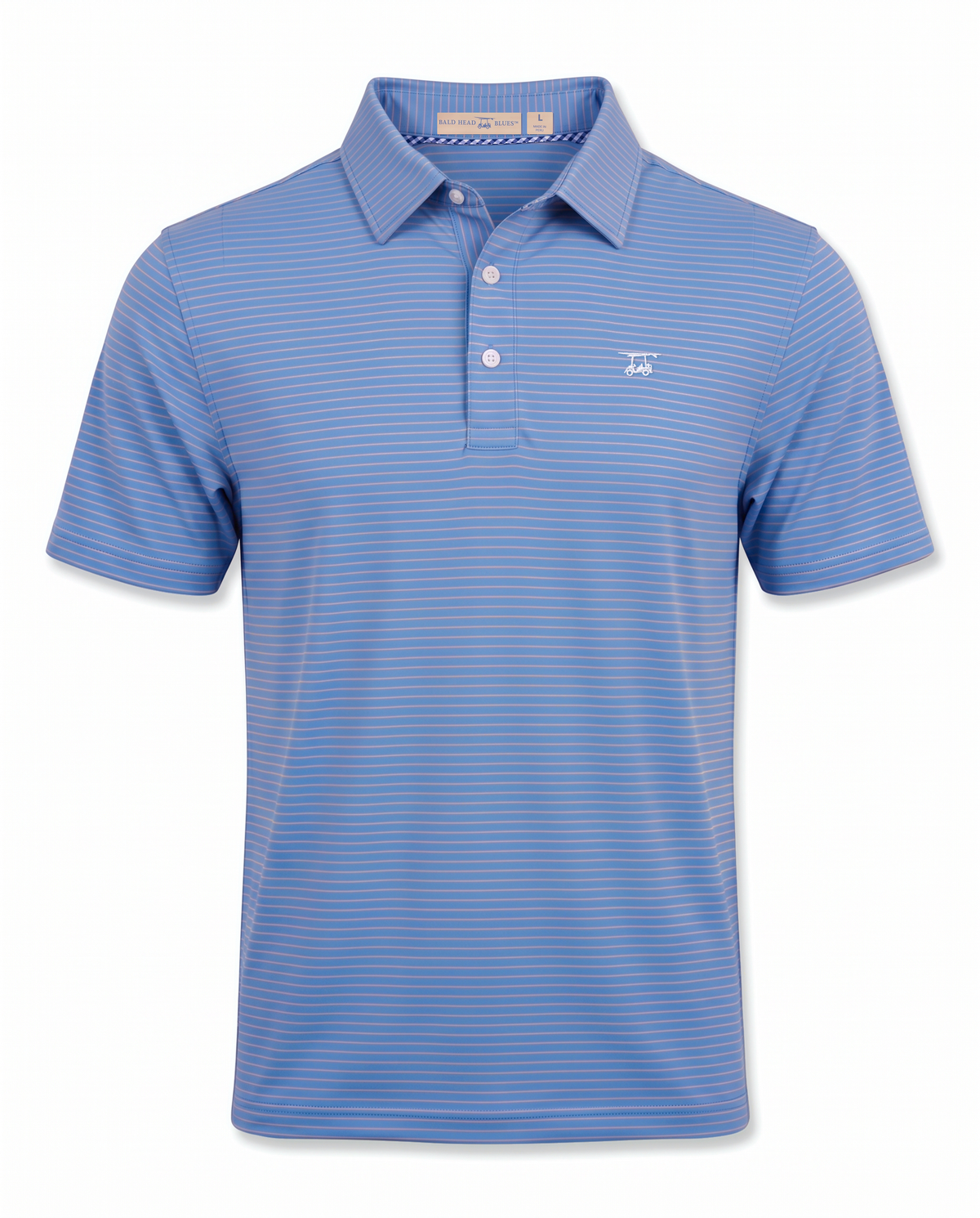 Albatross Polo Coral/Azure Pinstripe front