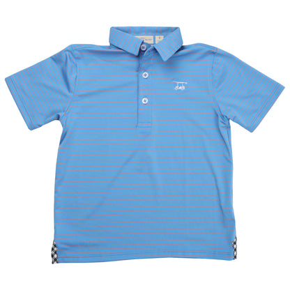 Youth Albatross Polo - Azure Blue / Coral Pinstripe