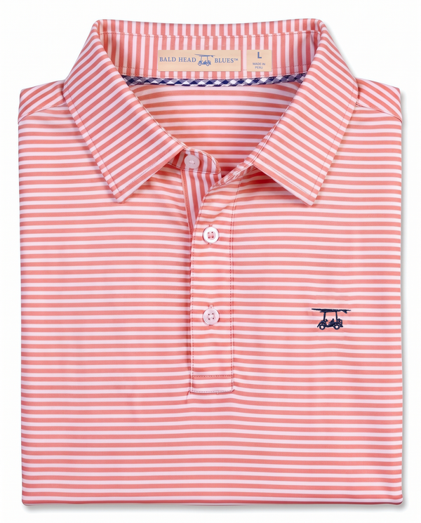 Albatross Polo Coral/White Feeder Stripe folded