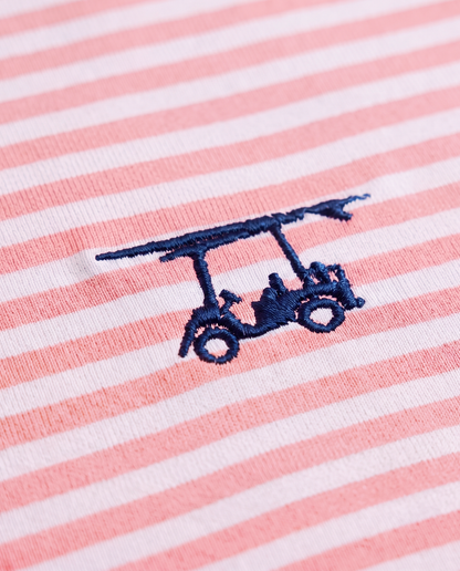 Albatross Polo Coral/White Feeder Stripe logo detail