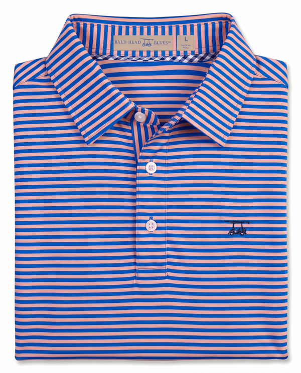 Albatross Polo Electric Blue/Peach Feeder Stripe folded