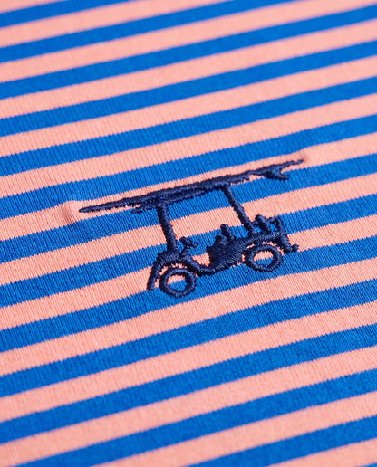 Albatross Polo Electric Blue/Peach Feeder Stripe logo detail