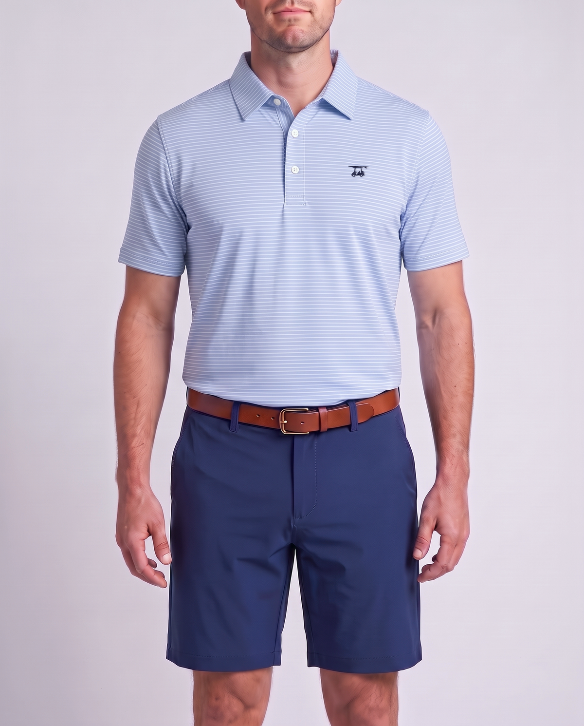 Albatross Polo Blush/Bell Pinstripe on model