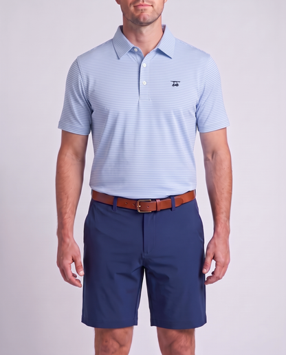 Albatross Polo Blush/Bell Pinstripe on model