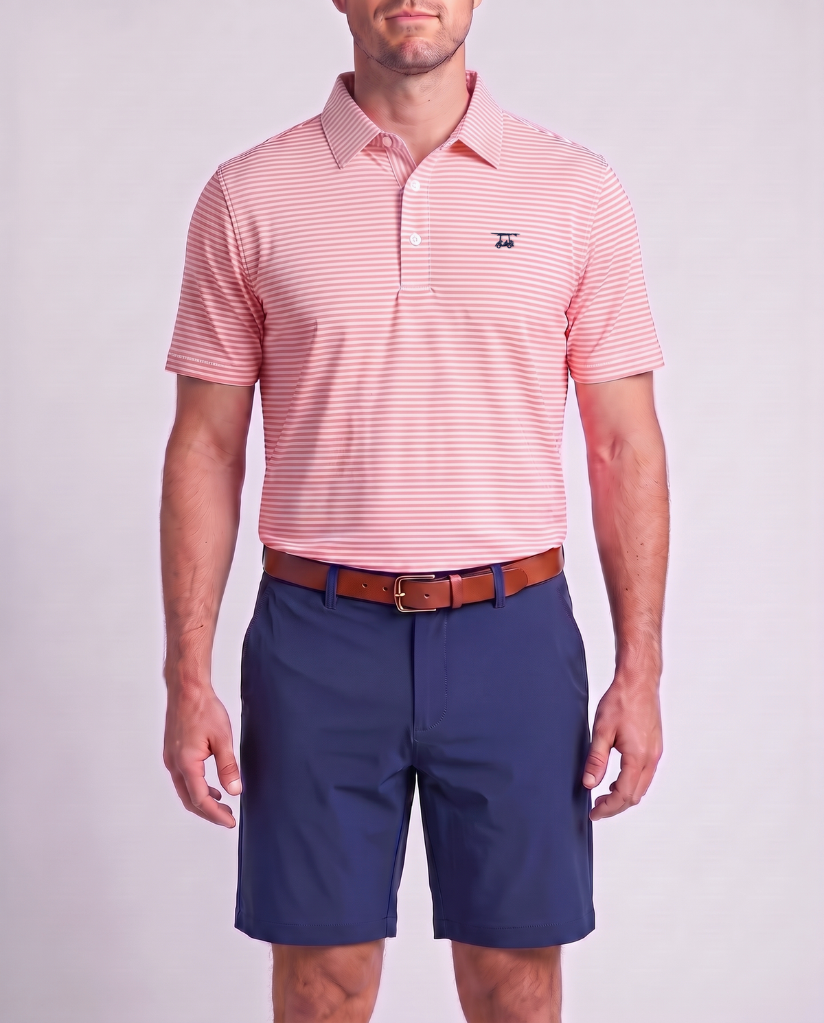 Albatross Polo Blush/White Feeder Stripe on model