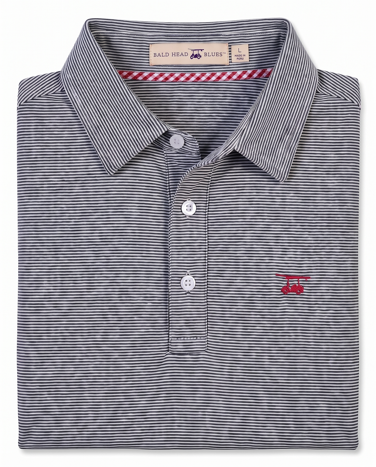 Albatross Polo Heather Black/White Microstripe folded