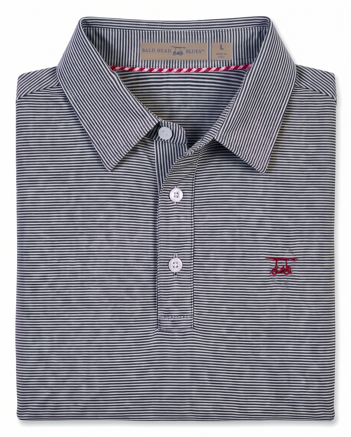 Albatross Polo Heather Black/White Microstripe folded