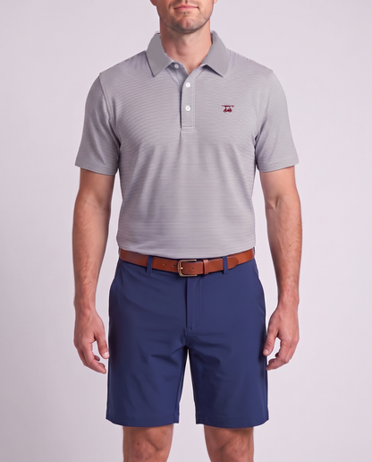 Albatross Polo Heather Black/White Microstripe on model