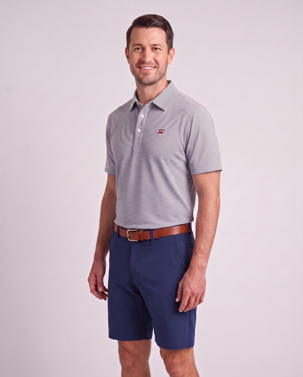 Albatross Polo Heather Black Microstripe on model