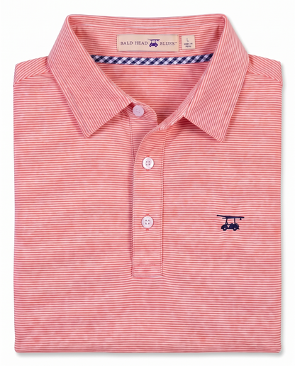 Albatross Polo Heather Coral White Microstripe folded