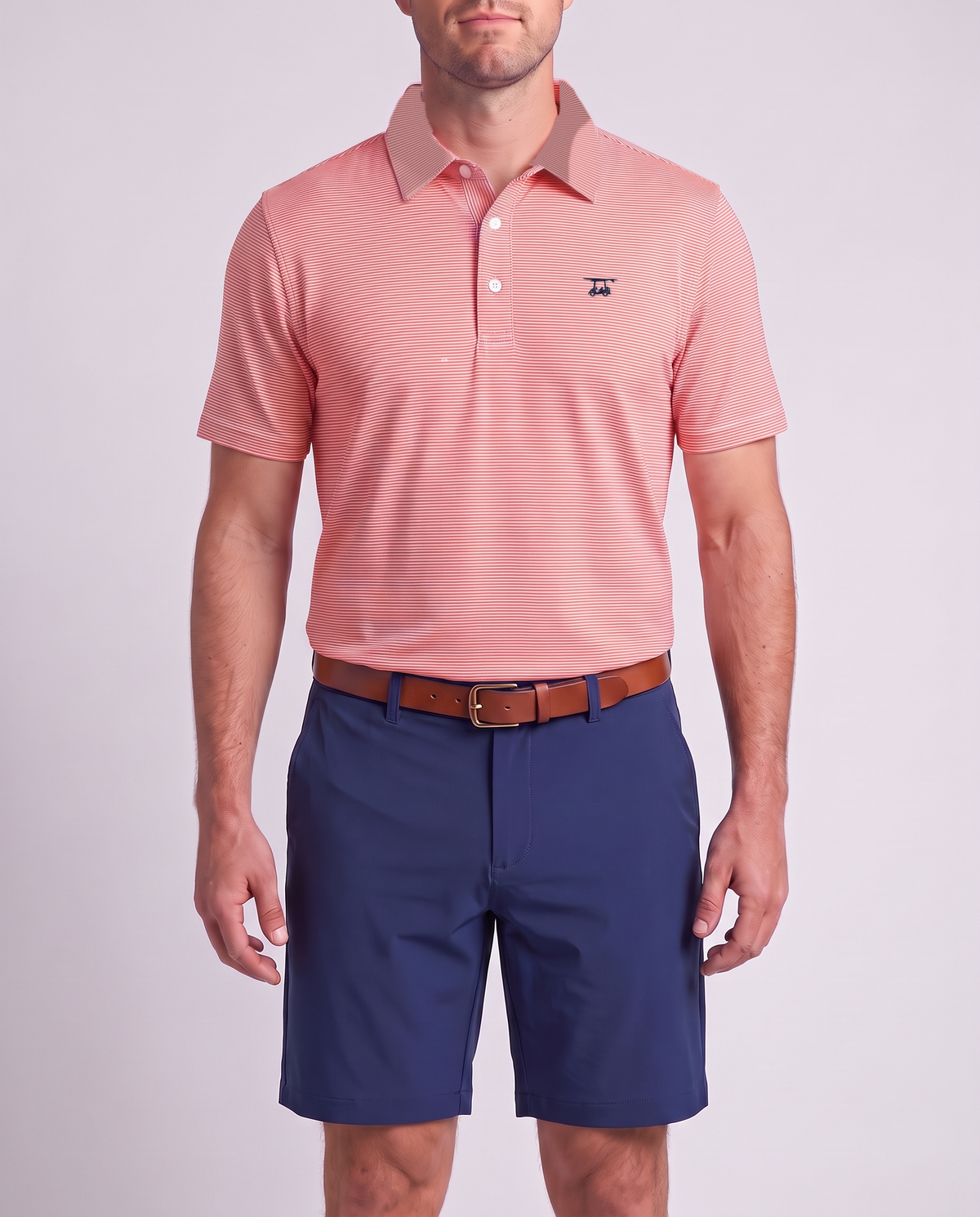 Albatross Polo Heather Coral/White Microstripe on model