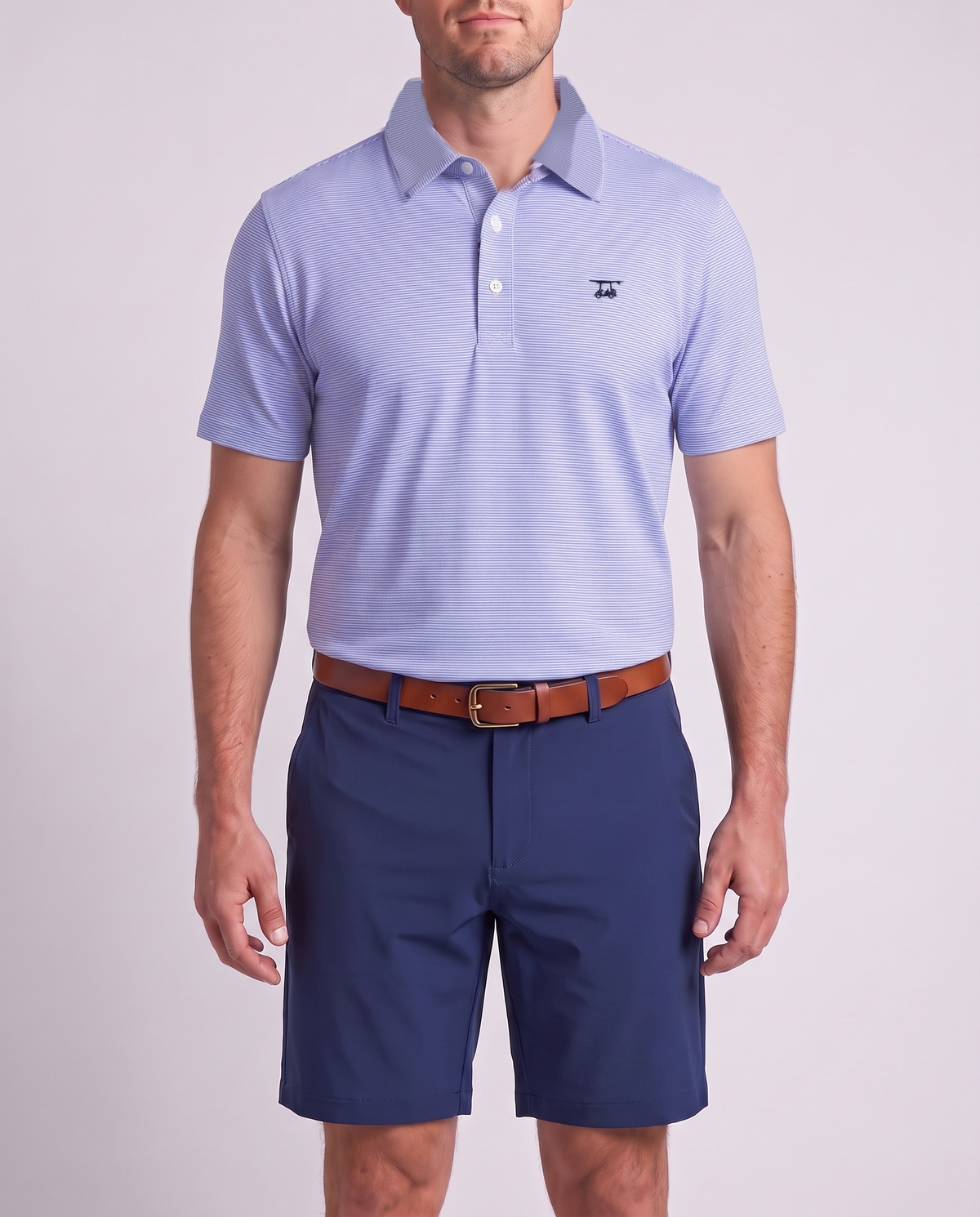 Albatross Polo Heather Lavender/White Microstripe on model