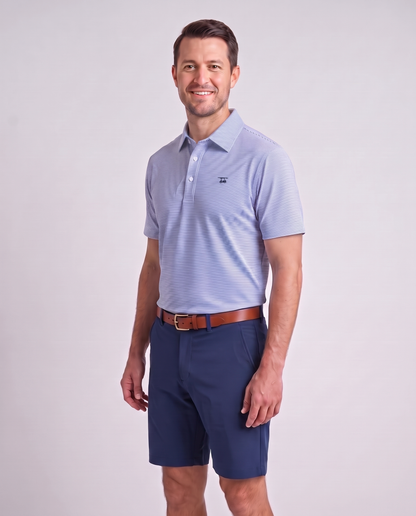 Albatross Polo Heather Lavender/White Microstripe on model angled