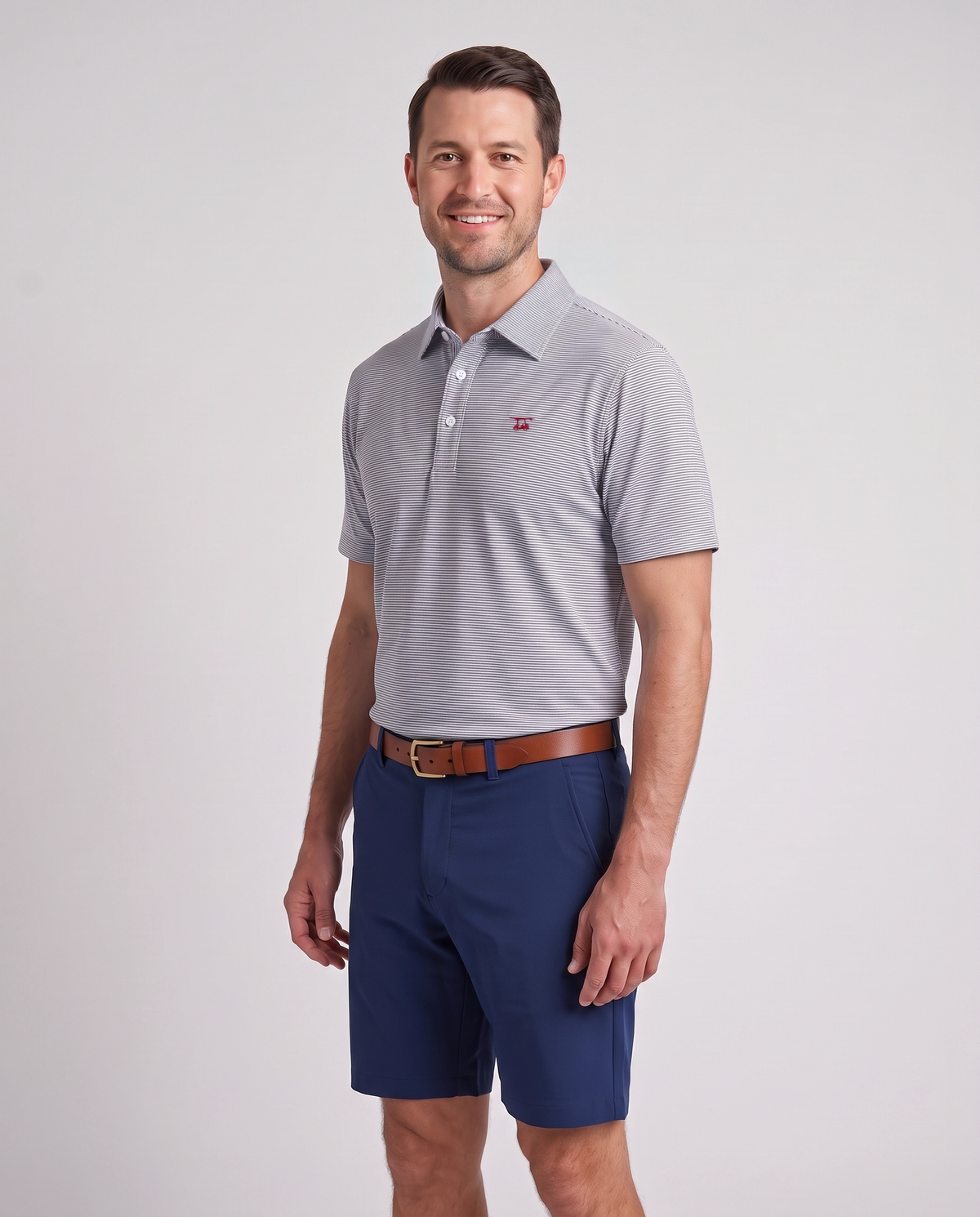 Albatross Polo Heather Medieval/White Microstripe on model angled