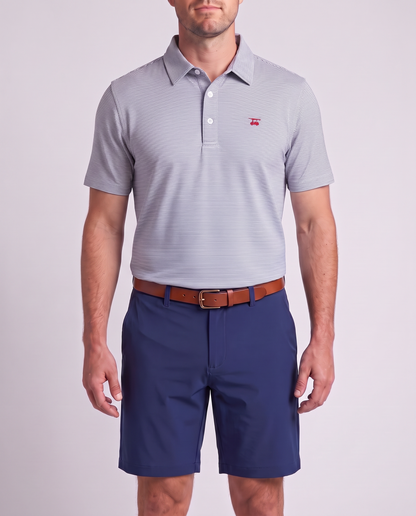 Albatross Polo Heather Regatta White Microstripe on model