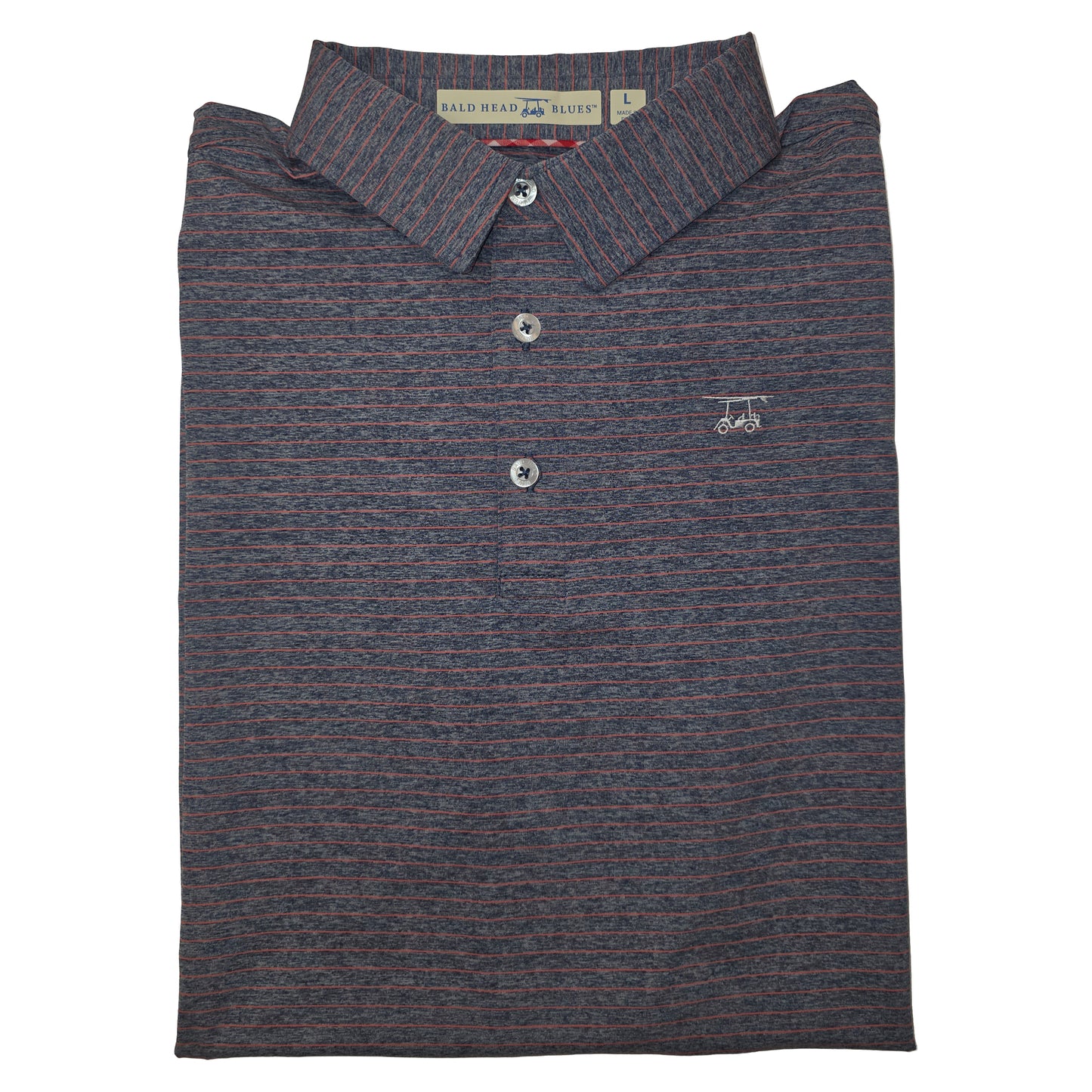 Limited Edition Albatross Polo - Heather Navy / Coral Pinstripe