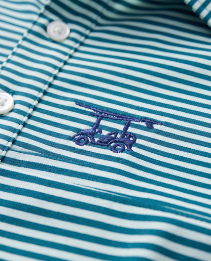 Albatross Polo Feeder Stripe - Lagoon/Seaglass - Logo