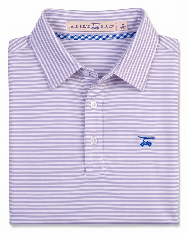 Albatross Polo Lavender/White Feeder Stripe folded