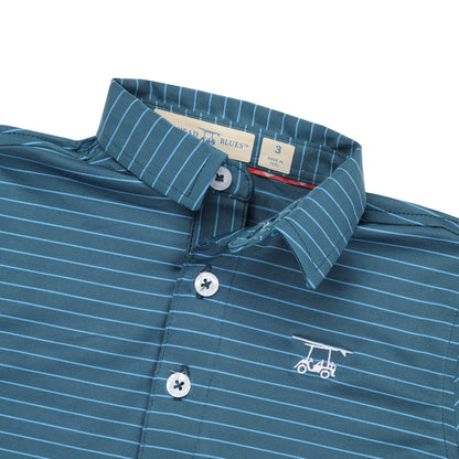 Youth Albatross Polo - Ocean Depth / Azure Blue Pinestripe