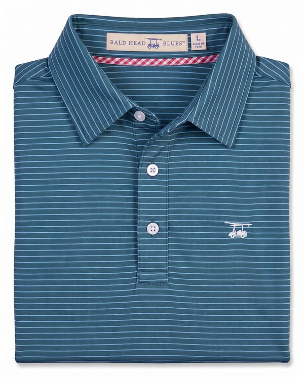 Albatross Polo Azure Ocean Depths Pinstripe folded