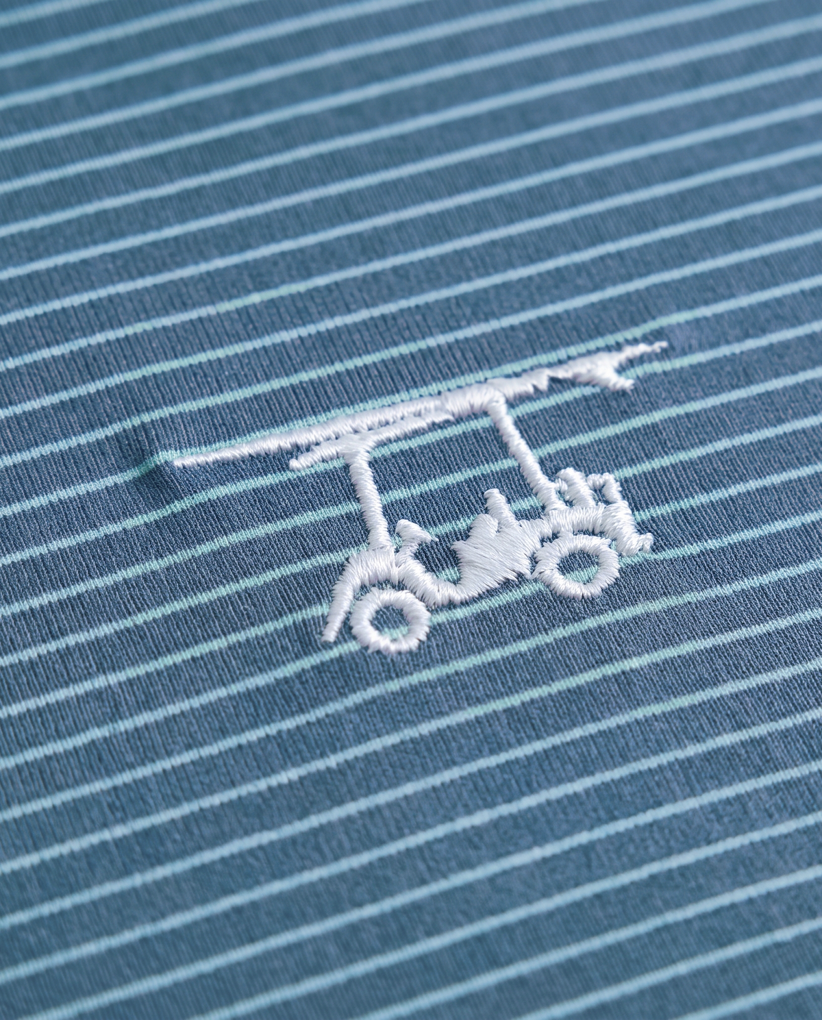 Albatross Polo Azure/Ocean Depths Pinstripe logo detail