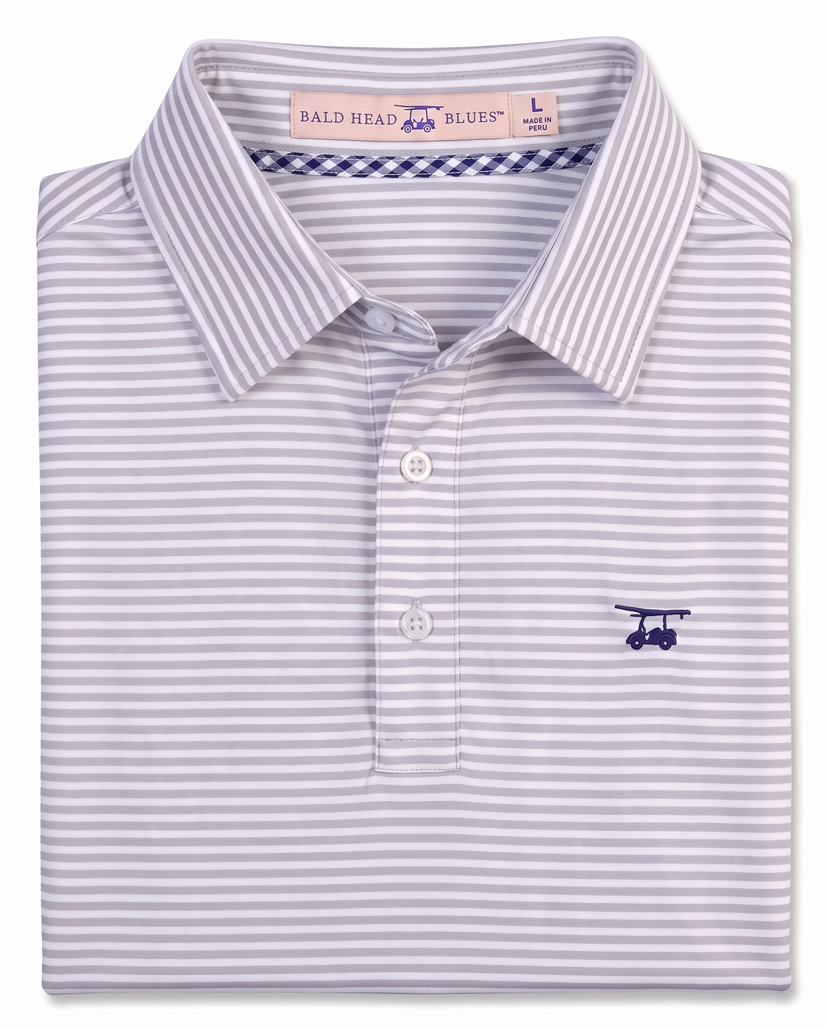 Albatross Polo Pearl Grey/White Feeder Stripe folded