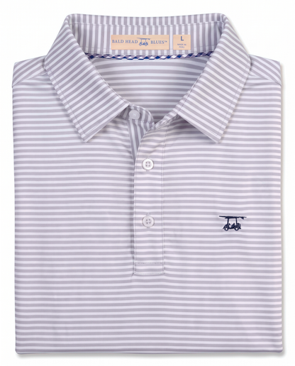 Albatross Polo Pearl Grey/White Feeder Stripe folded