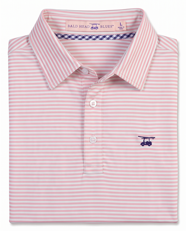Albatross Polo Pink/Seaglass Feeder Stripe folded