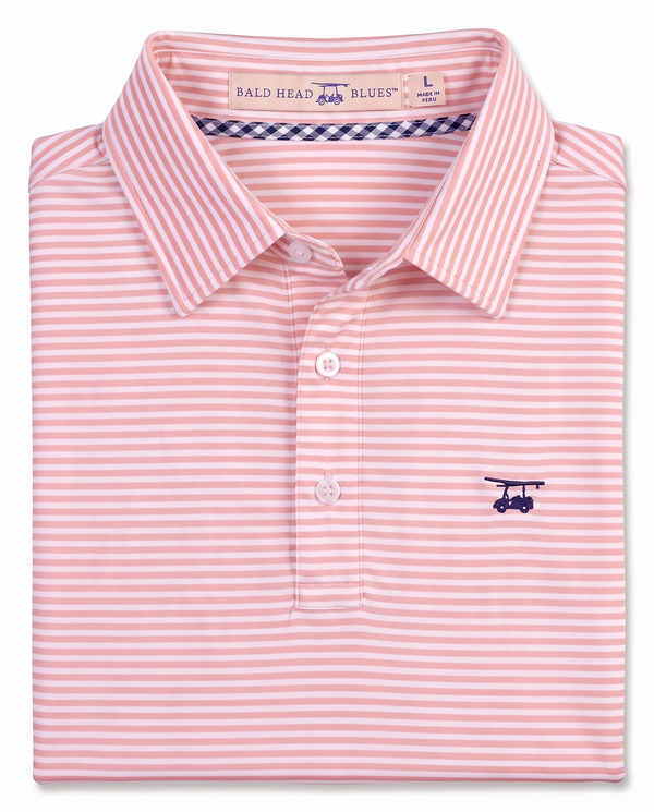 Albatross Polo Peach/White Feeder Stripe folded