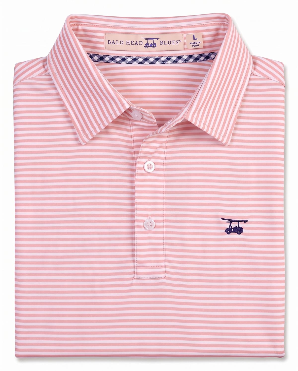 Albatross Polo Peach/White Feeder Stripe folded