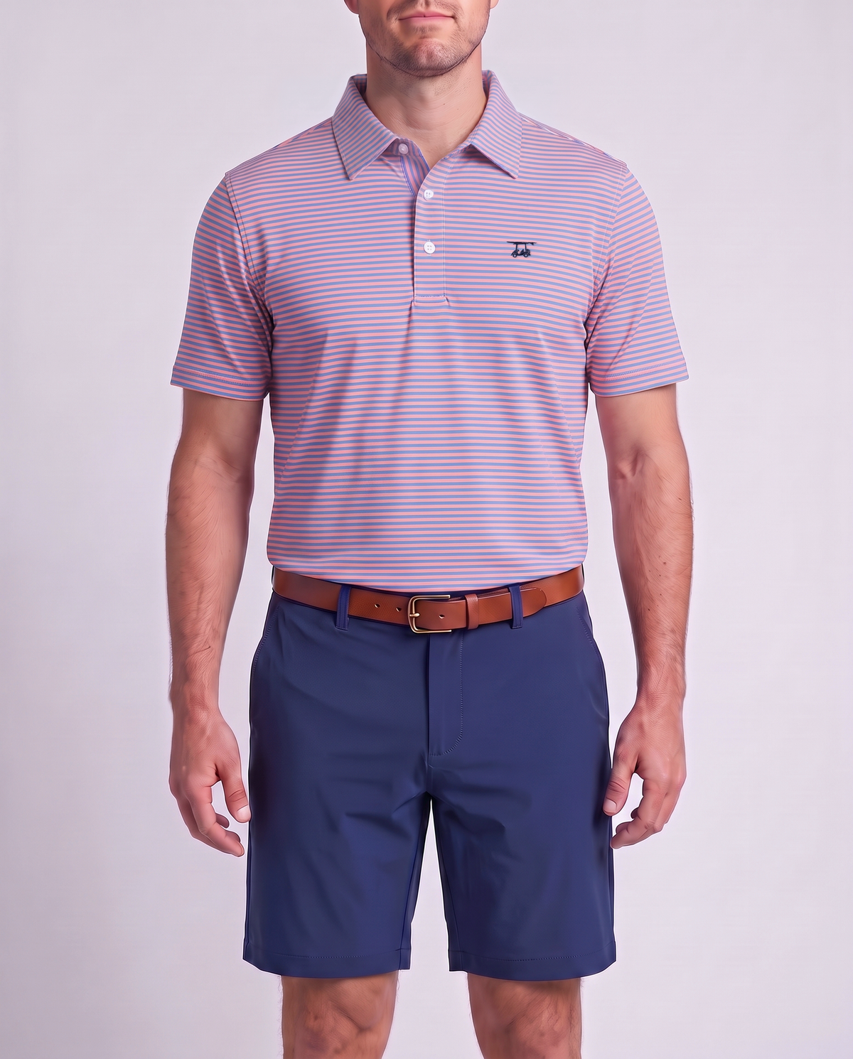 Albatross Polo Coral/Regatta Feeder Stripe on model