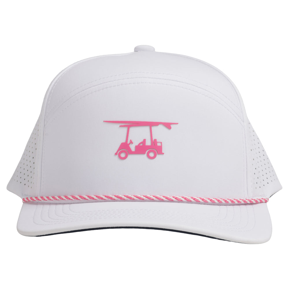 Six Panel Twill Roped Trucker Hat - White & Pink