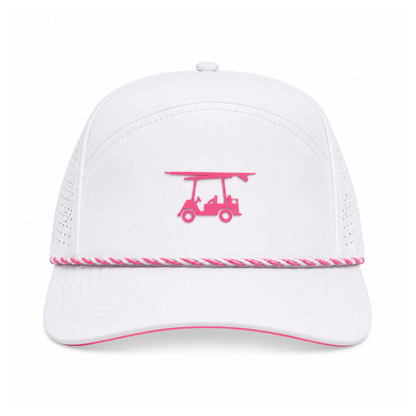 Six Panel Twill Roped Trucker Hat - White & Pink