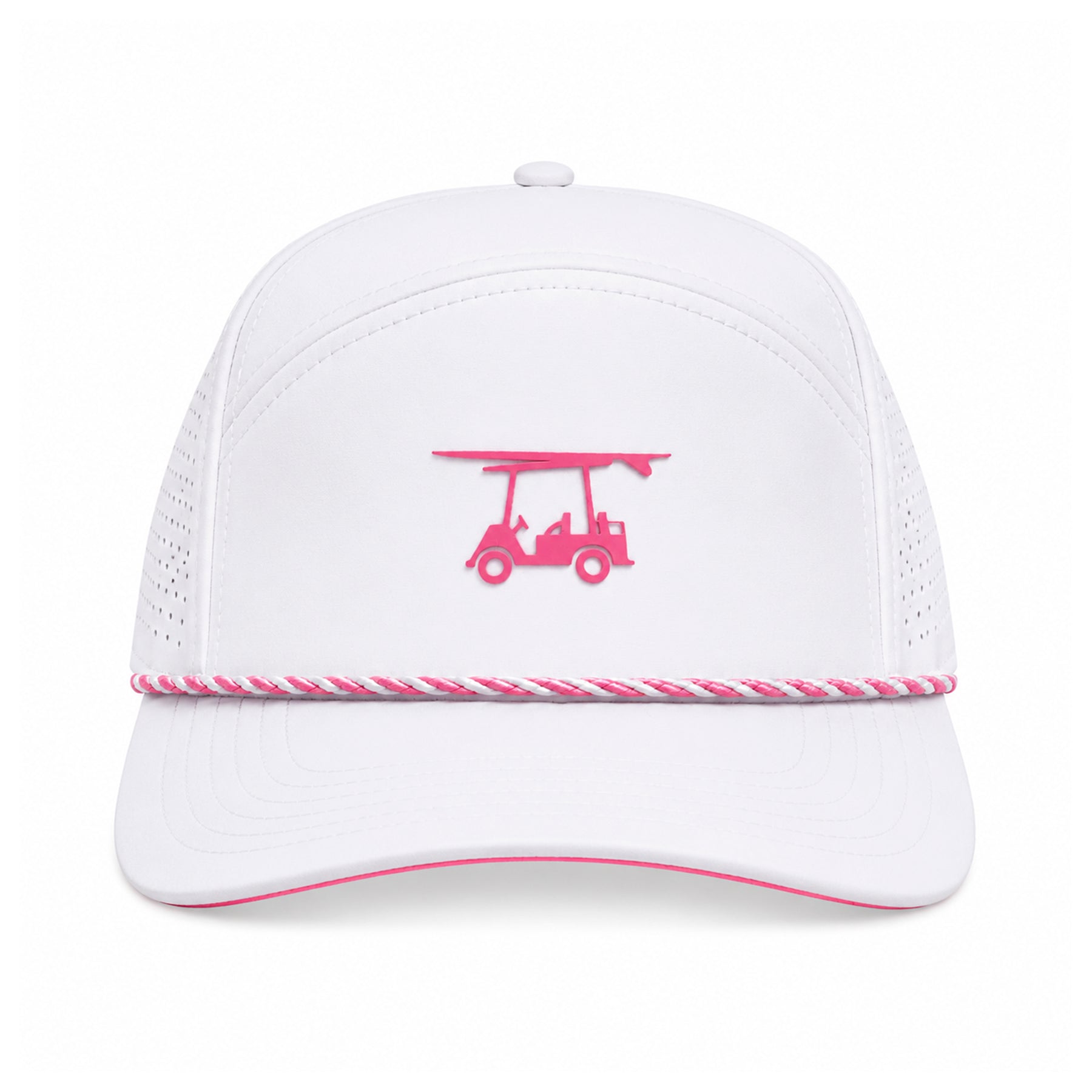 Six Panel Twill Roped Trucker Hat - White & Pink